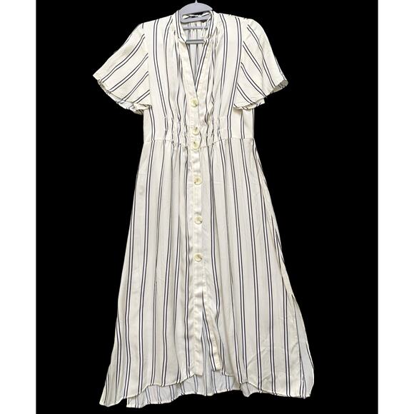ZARA Ivory & Black Striped Viscose Button Down Shirt Dress Sz SML - Picture 3 of 16